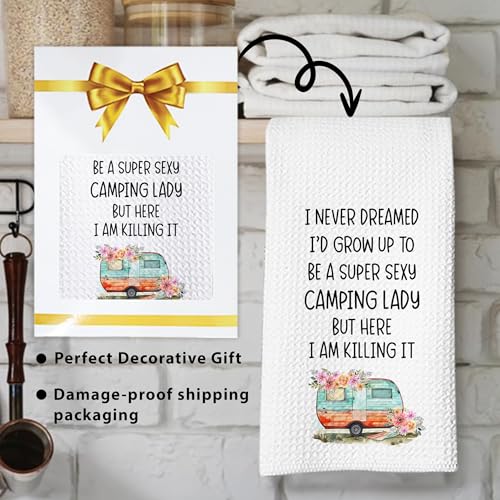 Waffle Weave Camping Kitchen Towels 16x24 - Sassy Design