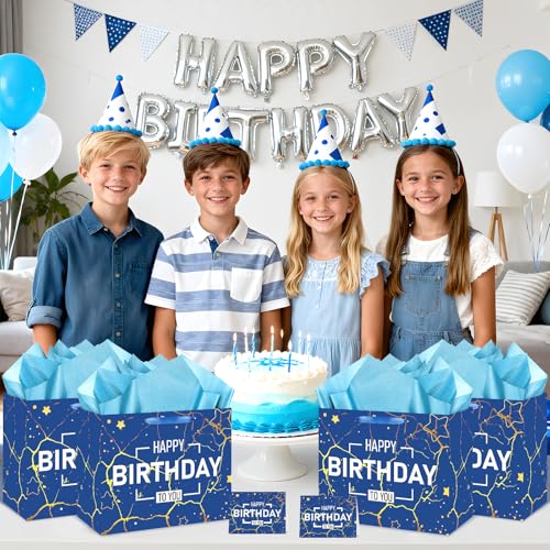 Navy Blue Birthday Gift Bag with Handle & Tissue Paper - Large