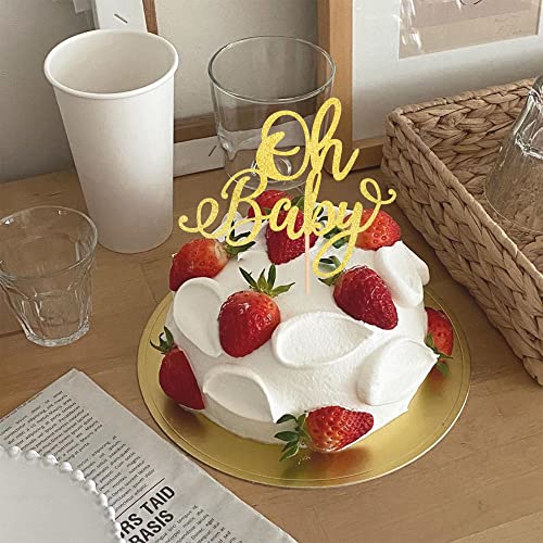 Oh Baby Cake Topper | Gold Glitter Decoration for Baby Shower & Birthday