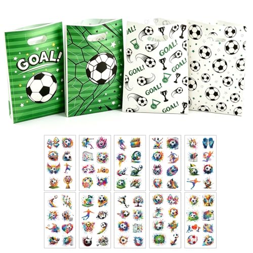 50 Pack Soccer Goodie Bags with Stickers - Reusable Party Favors