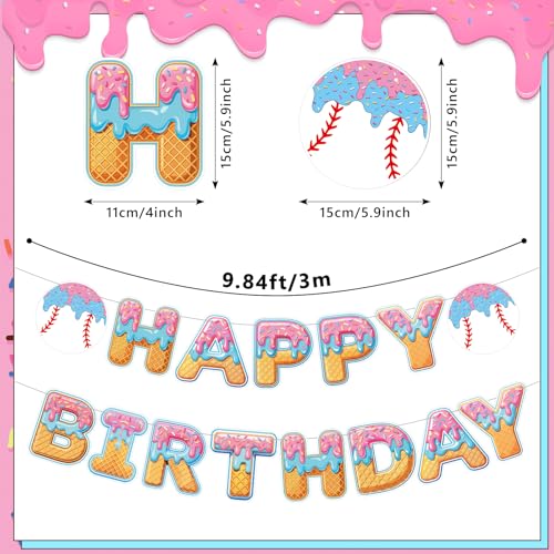 Baseball Ice Cream Drip Happy Birthday Banner - DIY Party Decor