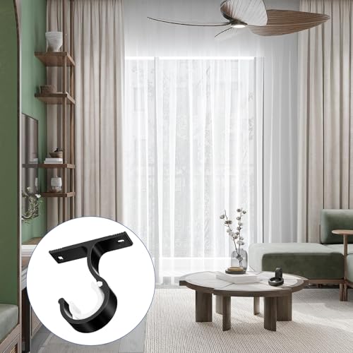 Lusofie 2Pcs Ceiling and Wall Mount Curtain Rod Brackets Black