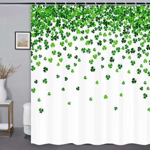 St. Patrick's Day Shower Curtain, Green Shamrock Fabric 72x72 Inch Set