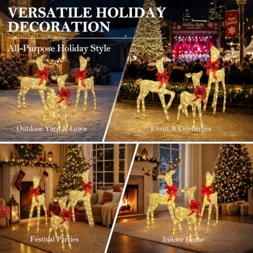 DrVIBES 3-Piece 4.3FT Gold 3D Lighted Christmas Reindeer Family Set - Outdoor Decor