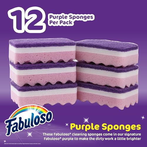 Fabuloso Scratch-Free Kitchen Dish Sponges, Dual-Sided Scrubbers - 12 Count