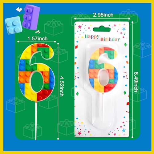 Ceya Number 6 Building Block Birthday Candles - 4.5 Inch, Party Decor, Building Theme, Variation: Building / 6