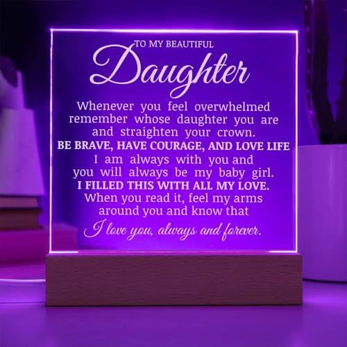 LED Square Acrylic Plaque - Inspirational Gift for Daughter with Wooden Base