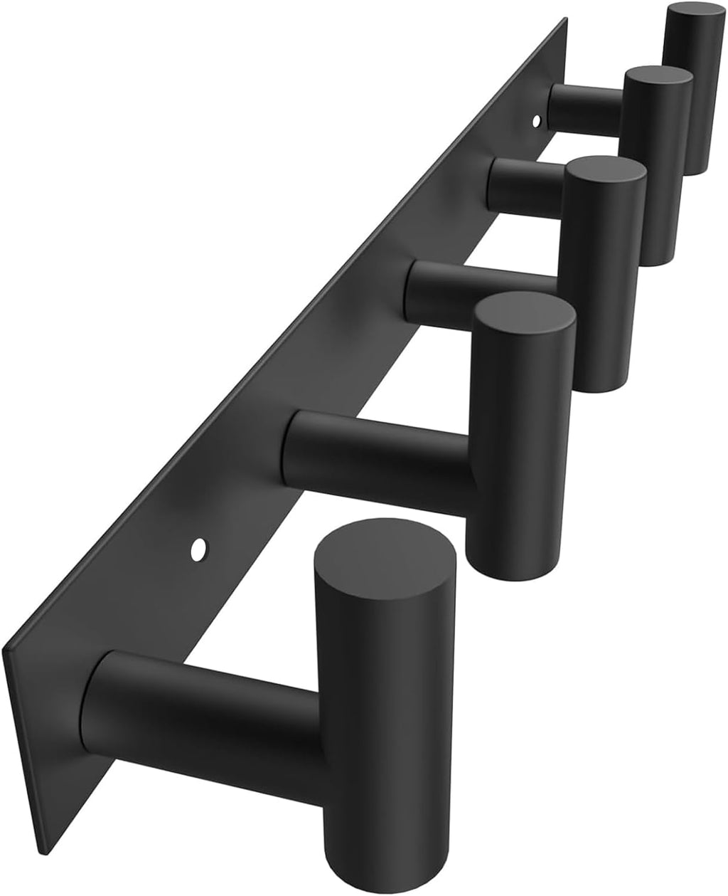 VAEHOLD Wall Mount Rack - 5 Hook Black Hat and Coat Organizer for Robes, Bags, Keys, Towels
