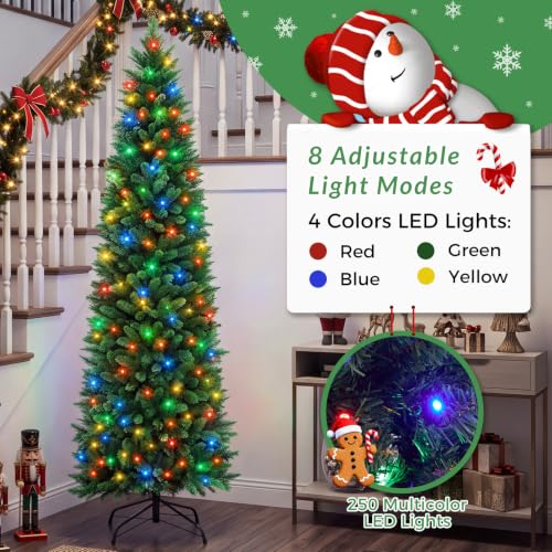 6 ft Pre-Lit Artificial Christmas Tree with Multicolor LED Lights - Green & Multicolor / Slim Profile