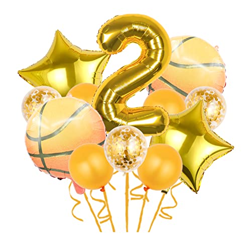 Basketball Party Balloons Set - 12 Pcs Gold Foil & Confetti