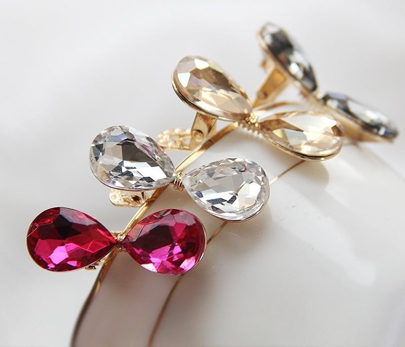 Crystal Rhinestone Bow Hair Clips Metal Sparkly Bangs Clips 4 Pack