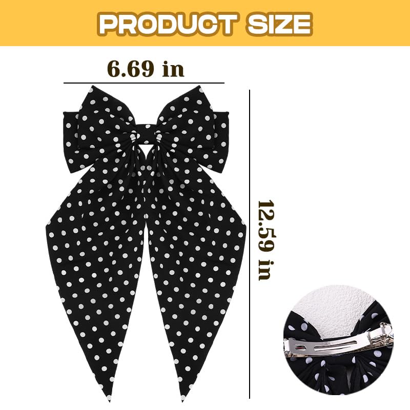 Kilener Polka Dot Hair Bow Clip Long Tail Ribbon Barrette for Women Girls