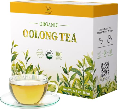 Soeos Organic Oolong Tea, 100 Tea Bags, Premium Hot & Cold Brew Tea