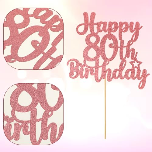 Rose Gold Happy 80th Birthday Cake Topper - Elegant Glitter Decoration
