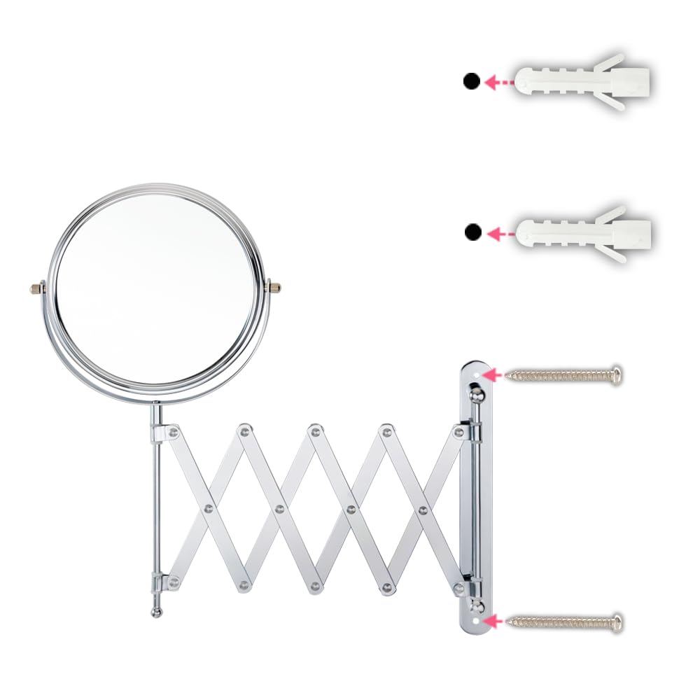 Welllink 8Inch XL Wall Mounted Bathroom Mirror, 1X/7X Magnification, High-Definition Glass, Chrome Finish, Space Saving Design