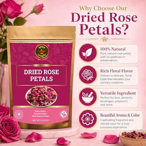 Spice Magic Culinary-Grade Dried Rose Petals - Edible 2 oz (57g) Pouch