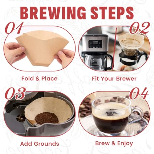 #4 Cone Coffee Filters, 200 Count Unbleached Natural Paper for Drip & Pour Over