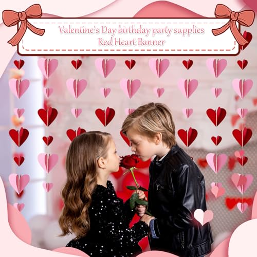 3D Heart Garland for Valentine's Day - 32 pcs Red & Pink Decor