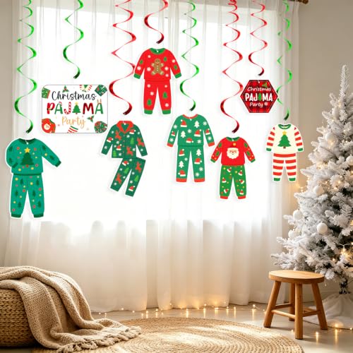 16 Pack Christmas Pajama Party Decorations Swirls - Holiday Festive Hanging Ornaments