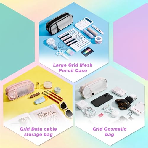 Hsmihair Clear Mesh Pencil Case Large Pink Pen Pouch Organizer