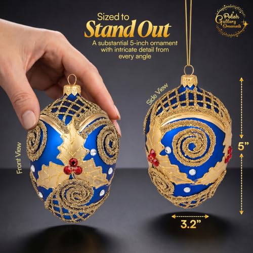 Sapphire Gloss Faberge Egg Hand Blown Glass Christmas Ornament - 5 Inch