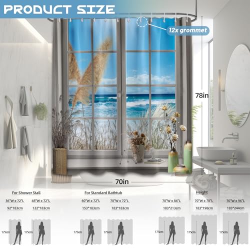 Beach Coastal Ocean Shower Curtain 70"W x 78"L - Yieldeer