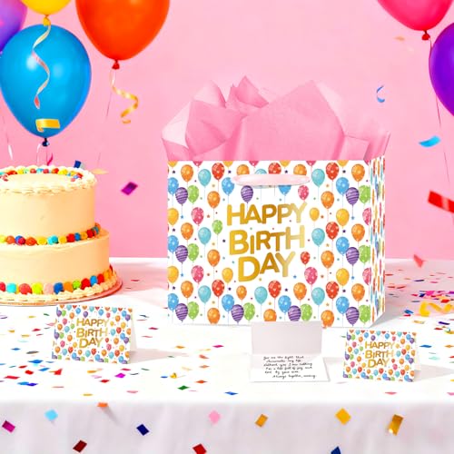 Colorful Balloon Gift Bag with Tissue Paper & Card | Happy Birthday