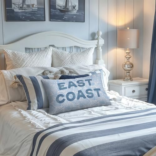 Blue Seashell Coastal Beach Pillow Cover 12x20 - East Coast Beach Decor, Preppy Throw Pillowcase, Coastal Bedroom & Couch Accent - Coast-east Coast-seashell-blue