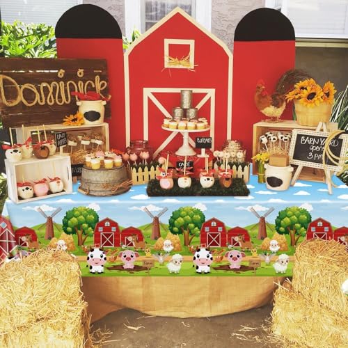 4 Pcs Farm Animal Tablecloths - 51 x 86 Inch Rectangular Party Table Covers