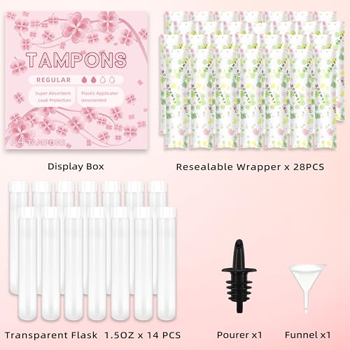 JUSONEY 14 Pack Pink Tampon Flasks - 21oz Leakproof Hidden Alcohol Containers