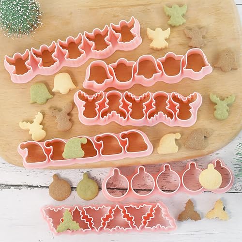 Mini Christmas Cookie Cutters Set - Bell, Angel, Elk, Snowball, Santa Hat, Tree Leaf - Holiday Baking Decorations - Variation of Christmas M