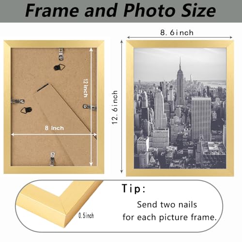 RUN HELIX 8x12 Gold Picture Frame for Wall or Tabletop Display