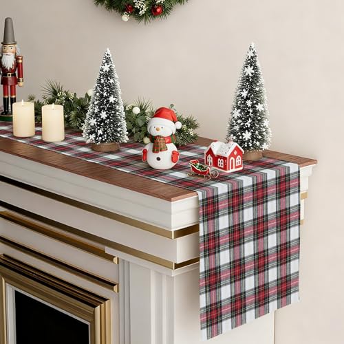 Red and White Scottish Plaid Christmas Table Runner 13x120 Inch - Farmhouse Holiday Decor