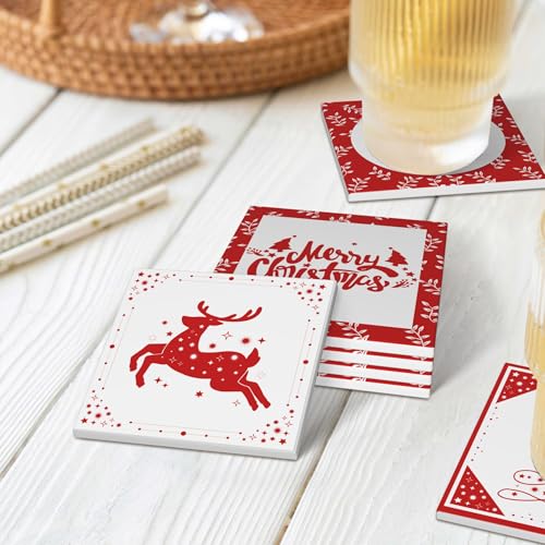Christmas Ceramic Coaster Set with Snowflake & Tree Designs - 4 Pieces Variation of THIS listing