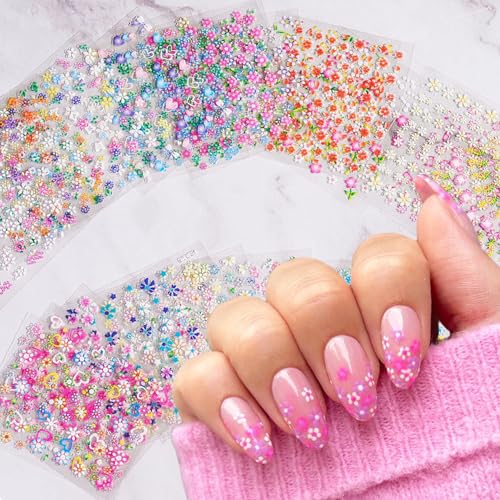 30 Sheets Flower Nail Art Stickers 3D Colorful Floral Daisy Decals