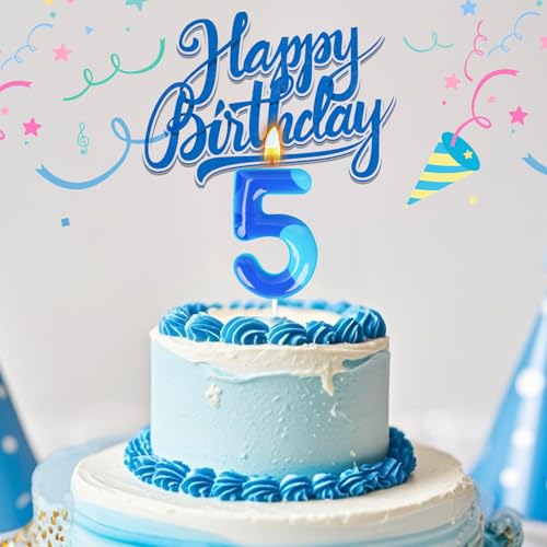Cartoon Blue Number 5 Birthday Candle for Cake Decoration