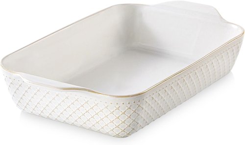 DOWAN 9x13 Deep Lasagna Baking Dish - Durable Ceramic Casserole Pan, 4 Quarts, Oven Safe, Arctic White