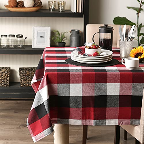 DII Tri-Color Check Collection 100% Cotton Tabletop, Tablecloth, 60x120, Cardinal Red
