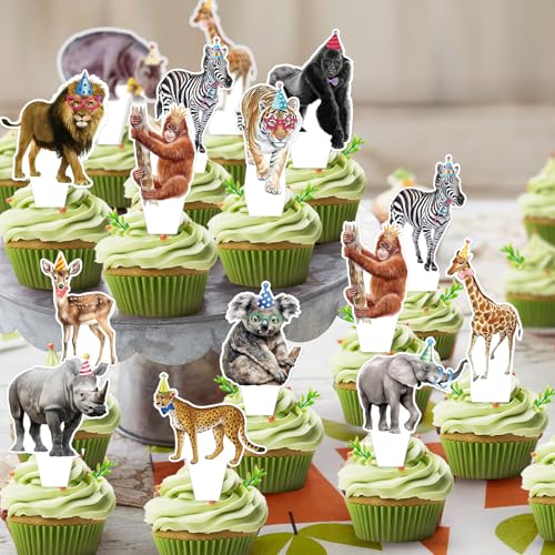 36 PCS Jungle Safari Cupcake Toppers for Birthday Parties