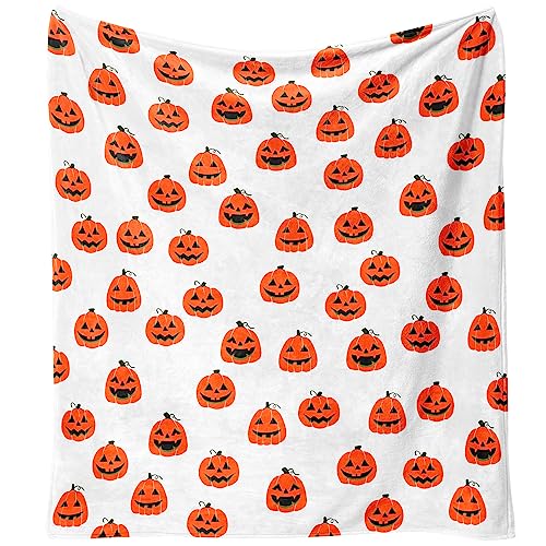Halloween Pumpkin Face Throw Blanket - 60"x50" Soft Flannel Fleece