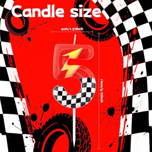 Red & Black Racing Cars Birthday Candle - Number 4 Cake Topper