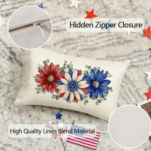4th of July Patriotic Pillow Cover 12x20 - Red White Blue Decor