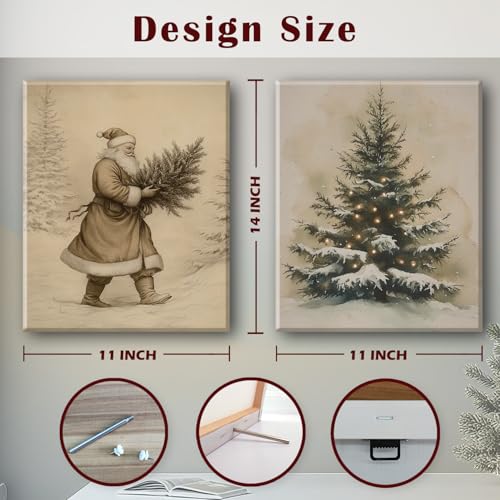 Winter Canvas Wall Art Set of 2 - Santa and Christmas Tree Holiday Decor