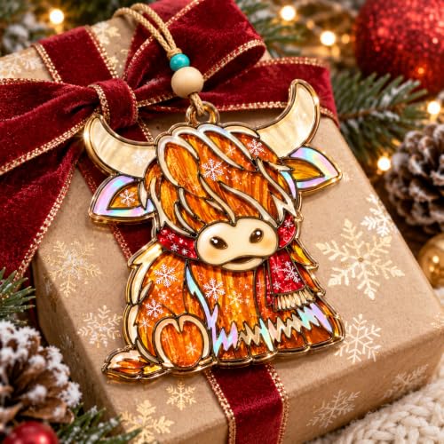 Highland Cow Christmas Ornament 4 Inch Acrylic Flat Decor - Variation: Highland Cow