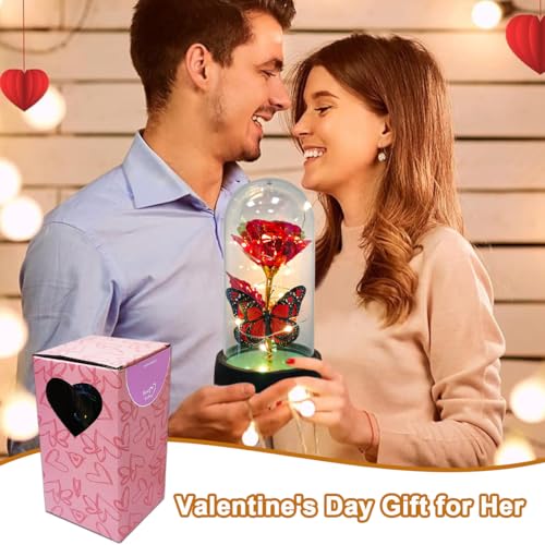 JZILU Colorful Eternal Rose in Glass Dome with Warm LED Fairy Lights