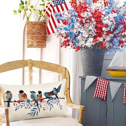 Patriotic Lumbar Throw Pillow Cover 12x20 Inch Red White and Blue Independence