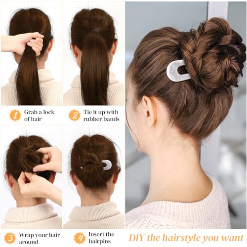 Sublaga 4Pcs French Hair Forks, U Shaped Cellulose Acetate Hair Pins
