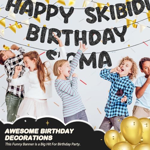 Pre-Strung Happy Skibidi Birthday Sigma Banner - Glittery Party Decoration