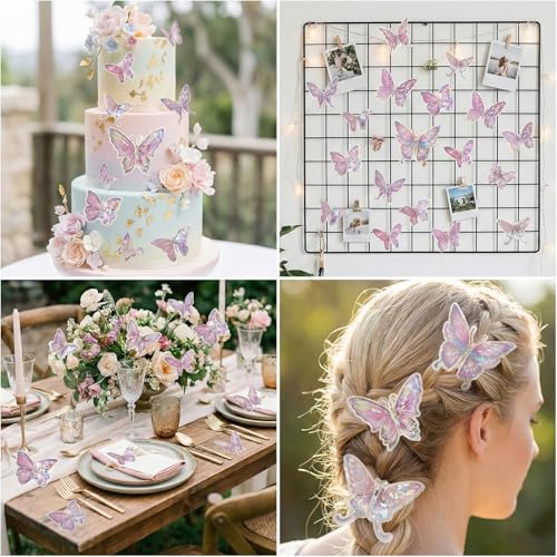 60PCS 3D Pink Butterfly Wall Decor for Princess Rooms