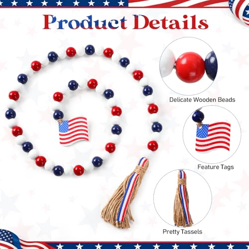 4th of July Wooden Bead Garland with Tassels - Patriotic Decor